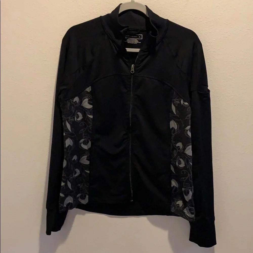 TEK Gear sweat jacket. Black W/ gray floral insets​​​​​​​​​​​​​​​​​​​​